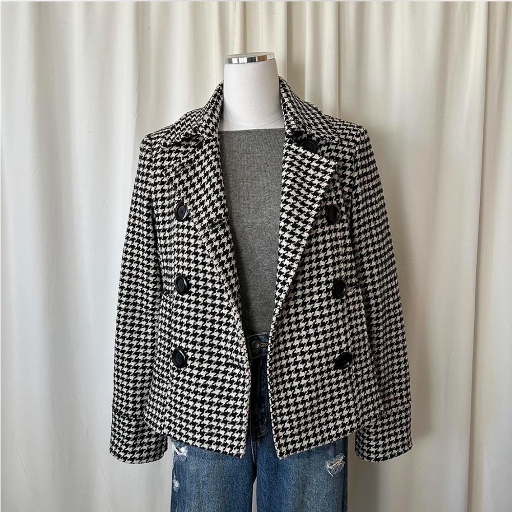 Vintage Y2K Mudd double-breasted Houndstooth Peacoat wool blend size medium - Picture 3 of 8